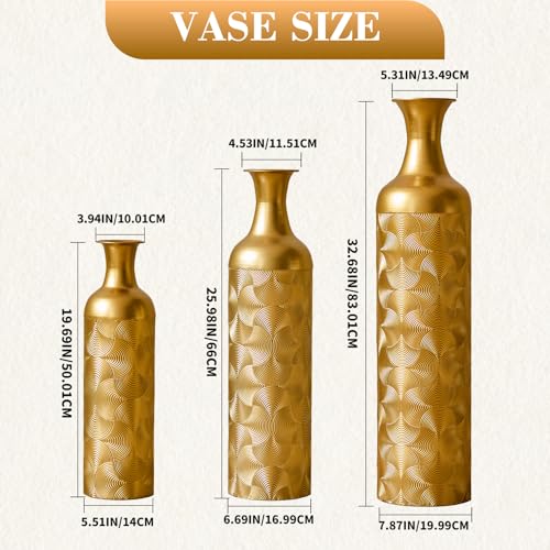 Floor Vases, Tall Home Decor Metal Vase Set of 3 Large Glazed Decorative Vases for Wedding Decor, Elegant Modern Flower Holder for Living Room, Entryway, Hallway (Gold, Set of 3) - color: Gold