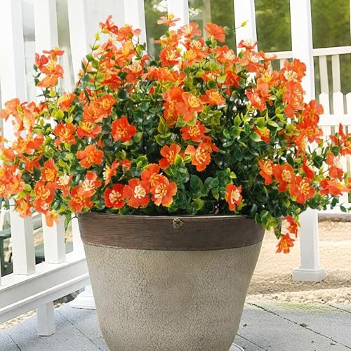 Artificial Fall Flowers for Outdoors, 12 Bundles Fake Orange Flowers for Outdoor Planters, Faux Mums with Silk Flowers for Porch Decor Garden Patio Home Aesthetic (Pure Orange) - color: Pure Orange