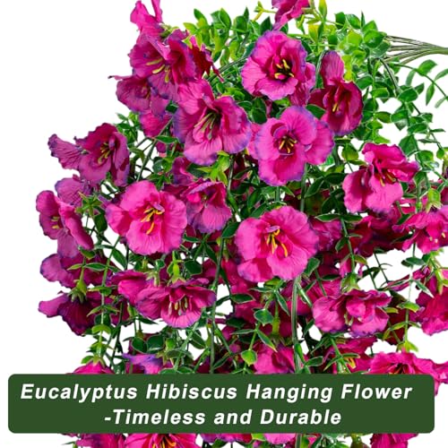 Artificial Hanging Flowers for Outdoors Decor, Fake Silk Hibiscus Long Trailing Vines UV Resistant Realistic Flowers Plants for Outside Front Door Porch Patio Balcony (Fuchsia, 4 pcs) - color: Fuchsia, size: 4 pcs