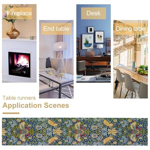 William Morris Table Runner for Table Decor, Art Vintage Botanical Flower Rustic Plant Floral Printed for Kitchen Dining Room Living Room Farmhouse Party Holiday Decorate 13" x 36" - color: William Morris_16, size: 13"W x 36"L (Pack of 1)