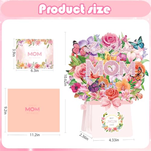 Birthday Card for MOM, LIGHTS & MUSIC Mothers Birthday Pop Up Card, Rose Lily Orchid and Butterflies, 10 Inch Life Sized Forever Flower Bouquet Mother’s Day Cards from Daughter, Son, Husband, Gifts Cards for Mom Wife Grandma - size: MOM