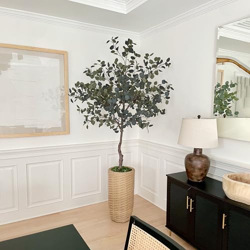 LYERSE 6ft Artificial Eucalyptus Tree in Plastic Nursery Pot, Tall Faux Eucalyptus Stems Fake Plants with 846 Silver Dollar Leaves, Artificial Trees for Office House Living Room Home Decor Indoor - size: 6ft