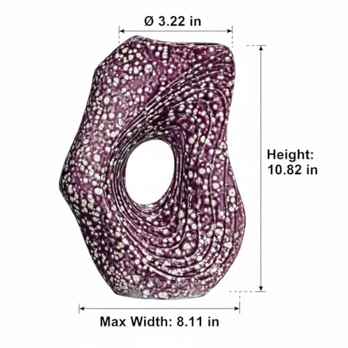 Sunddo Ceramic Vase for Home Decor, 11 Inch Donut Decorative Vase for Living Room, Modern Art Flower Vase, Entryway, Fireplace, Centerpiece Table, Console Decor - color: Purple, size: 11 inch