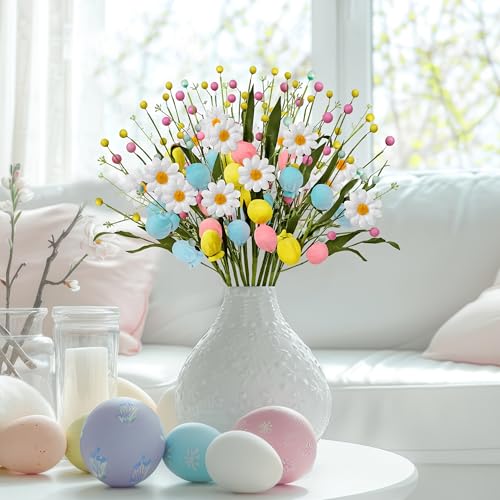 Yen Jean 10PCS Easter Decorations Eggs Picks - Spring Artificial Floral Stems Decor for Home Vase Filler Table Centerpiece
