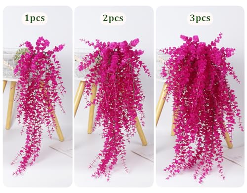 RECUTMS Artificial Plants Fake Hanging Vine Plant Hanging Eucalyptus Vine Artificial Leaves Greenery Plastic Plants for Indoor Bedroom Wall Decoration Outdoor Porch Home Wedding Decor(Pure Fuchsia) - color: Pure Fuchsia, size: Hanging Plants