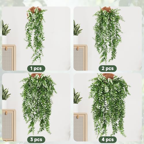 RECUTMS Artificial Hanging Leaves Plants 4Pcs Indoor Fake Vines Ivy Leaves Plastic Greenery Resistant Plastic for Wall Wedding Party Porch Garden Decoration(White) - color: Style2-white