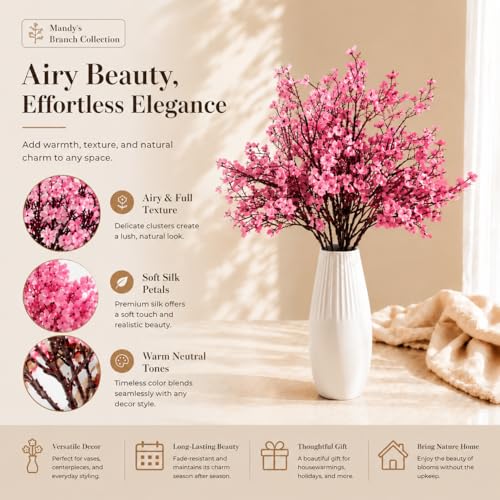 Mandy's 6 Bundles Artificial Light Brown Baby’s Breath Flowers | 18.5 Inch Silk Gypsophila European Style Modern Home Decor Centerpiece Neutral Wedding Flower Arrangements - color: Pink