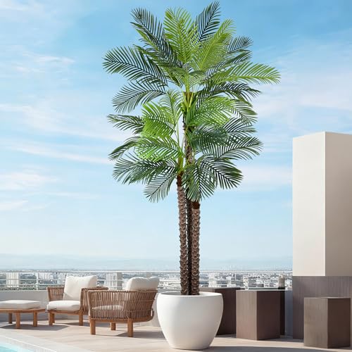 Artificial Triple Phoenix Palm Tree 10ft with 36 Leaves Realistic Tropical Coconut Areca Sago Palm Tall Large Faux Plant 106 Inch Black Pot for Indoor Home Office Porch Mall School Decor - size: 10ft