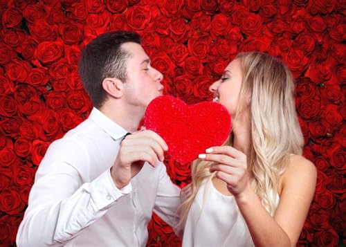 7X5FT Red Rose Floral Polyester Photo Backdrop for Valentine's Day Wedding Bridal Shower Party Decorations Banner Fabric Booth Video Shooting Supplies - size: 210x150cm