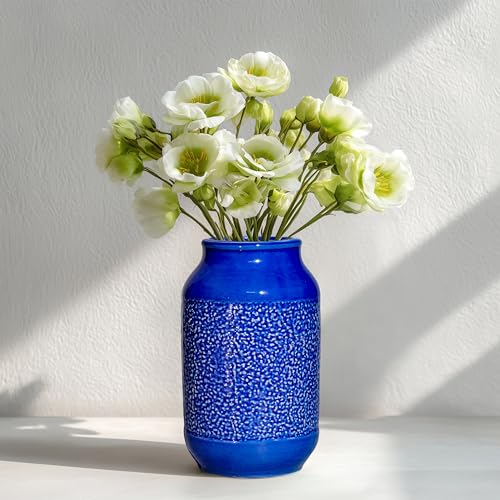 Blue Ceramic Flower Vase - 9 Inch Decorative Vase for Pampas Grass, Modern Texture Vase for Decor, Fireplace, Bathroom, Table, Shelf, Living Room, Kitchen Decor - color: Modern Blue