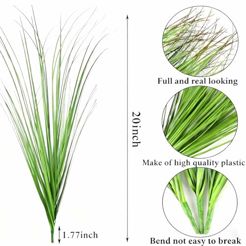 20pcs Artificial Grass Plants, 20.5 inch Faux PVC Onion Grass Wheat Stems for Indoor Outdoor House Garden Office Decoration（Green Red Tail）