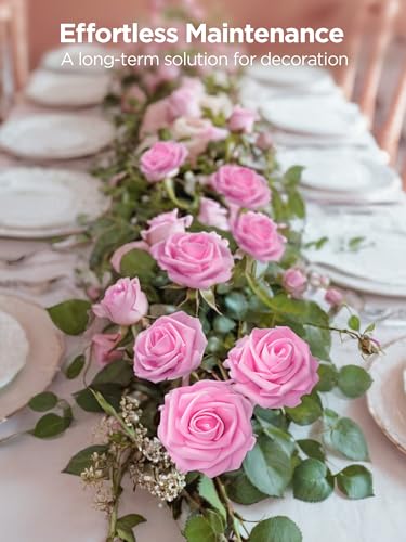 InnoGear Artificial Flowers, 50 Pcs Pink Foam Fake Roses Bulk with Stems for Decoration DIY Wedding Bouquets Centerpieces Bridal Shower Party Valentines Christmas Tree - color: Pink
