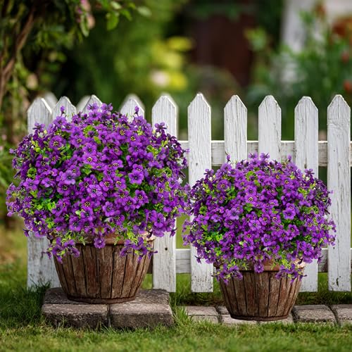 AXYLEX Artificial Flowers for Outdoors, 16 Bundles Fake Plants (Purple) | UV resistant faux plastic flowers, no fade artificial greenery – garden, patio, porch & home - color: Purple