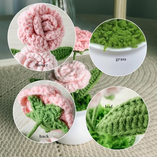 Joekaran Crochet Flowers Cute Little Potted Flower, Birthday Gifts for Women, Mother's Day, Teacher’s Day, Graduation, Anniversary, Desk Decor, Home Office Decoration (Pink Gradient Rose) - color: Pink Gradient Rose