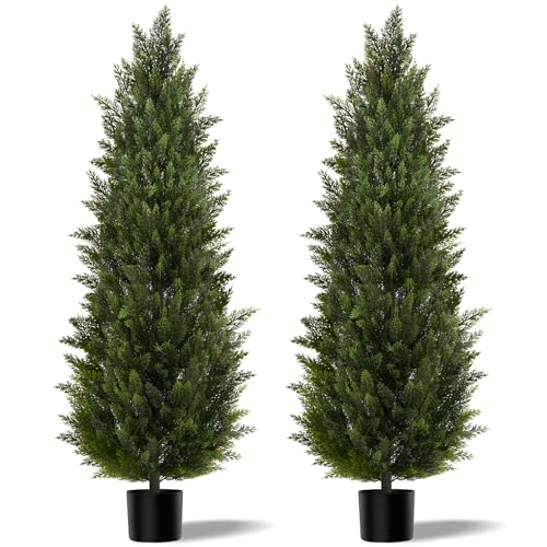 Vitalismo Artificial Topiary Cedar Trees 6FT Tall 2 Set, Outdoor Indoor Faux Pine Shrubs Plants, Realistic Fake Plants Front Porch Decor, Artificial Bushes Cypress for Home Front Door Offices - color: Cedar, size: 6ft