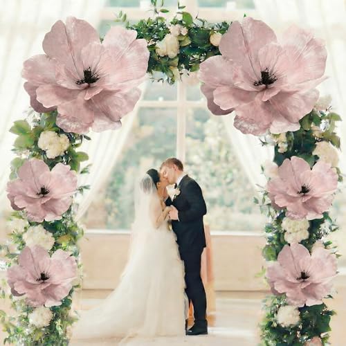 Janinka 6 Pcs Extra Large Wedding Flowers 22'' 12'' Pink Magnolia Artificial Flowers Velvet Wedding Tree Decoration Large Xmas Artificial Poinsettia Ornaments for Xmas Tree Wreath Garland - color: Pink, style: Stylish