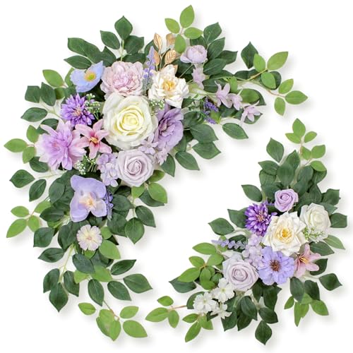 Pack of 2 Artificial Flowers for Backdrop Decoration, Wedding Arch Flowers,Reception Welcome Sign, Eucalyptus Garland, Suited to Aisle Decor and Wedding Arches（Purple） - color: Purple