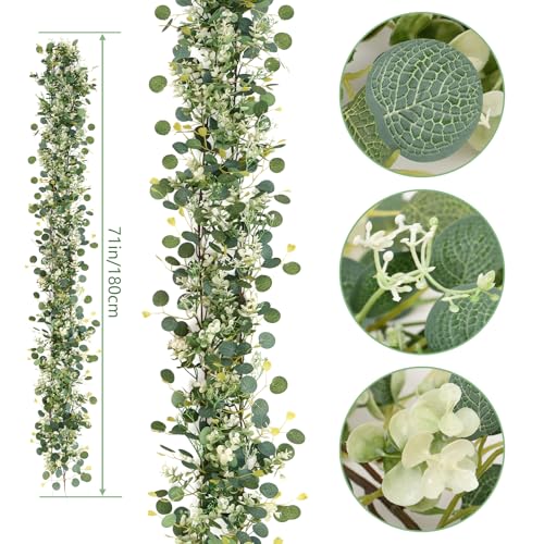 Artificial Eucalyptus Garland, Silver Dollar Eucalyptus Leaves Garland Faux Greenery Vine Green Garland for Mantel Baby Shower Wedding Party Home Decor (Style-04, 2PCS) - color: Style-04, size: 2PCS