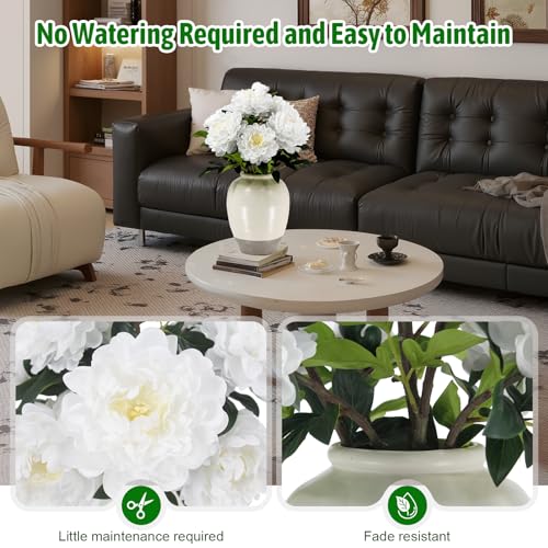 Fake Peonies Plant 24" Tall, Realistic Touch Leaves, Potted Peony Artificial Plants Indoor for Home Decor Small Office Home Living Room-White - size: 24 Inch Peonies White
