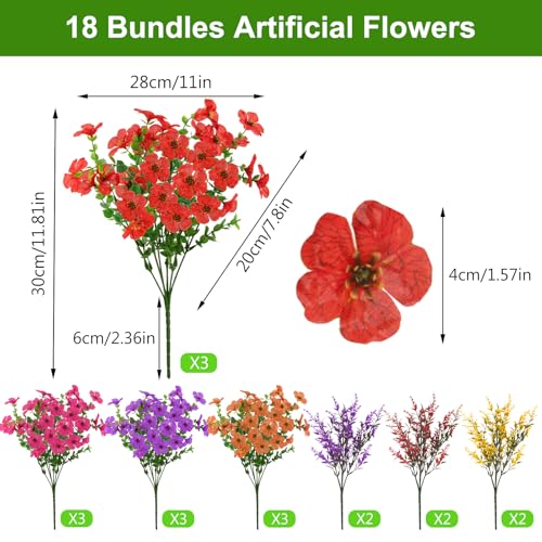 Artificial Flowers Faux Plants Outdoor, 18 Bundles Plastic Faux Flower with Eucalyptus Leaves Lavender, UV Resistant Silk Fake Flower for Indoor Outside Garden Home Decor - color: Multicolor-18 Bundles