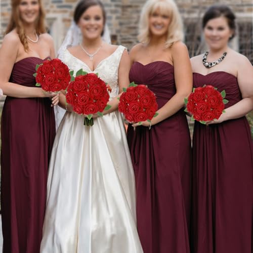 Red Artificial Roses 16pcs Velvet Roses Artificial Flowers 3.15" Fake Red Roses for Bridal Bouquet Wedding Flowers for Floral Centerpieces Home Party Decor - color: 3.15" Red
