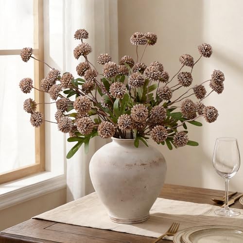 Waipfaru 10pcs Fake Silk Pompon Mum Artificial Flowers, Bulk Faux Mini Chrysanthemums, for Centerpieces Wedding Fillers Champagne Arrangements, No vase, Brown - color: Brown