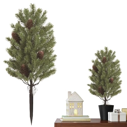 Artificial Cedar Topiary Tree, UV Rated, 21.6 Inch, Indoor Outdoor Plant with Ground Spike for Front Porch, Door, Office, Garden Decor (D, One Size) - color: D
