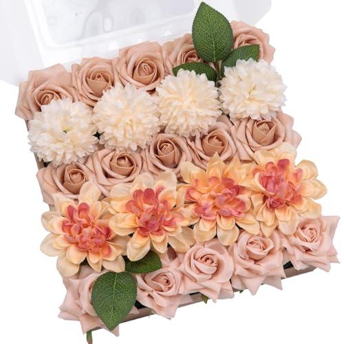 TINGE TIME Artificial Flowers Combo Box Set, Blush Gradient Color Fake Flower Leaf with Stems for DIY Wedding Bouquets Table Centerpieces Baby Shower Home Party Floral Arrangements Decorations - color: Blush