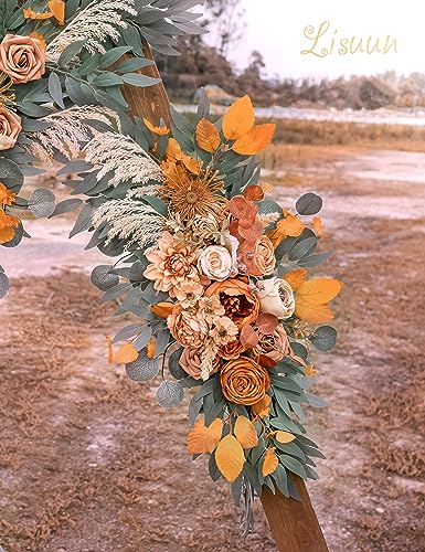 Lisuun Wedding Arch Flowers, Artificial Flowers for Decoration, Large Flower Swag for Boho Styles Wedding Ceremony Floral Decor - Pack of 2 - color: Burnt Orange-style 2
