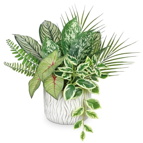 Fake Plants 12.9" Artificial Potted Plant Assorted Faux Plants in Pot Silk Plants Artificial Plants Indoor for Home Living Room Bedroom Bathroom Office Desk Table Centerpieces Shelf Greenery Decor - color: Cement Pot