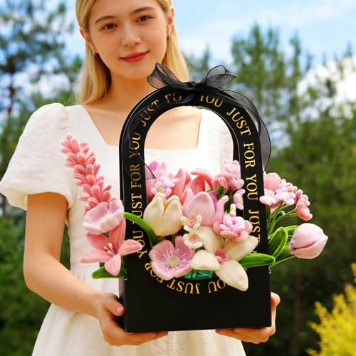 ARPOVIST 10 Pack Flower Arrangement Boxes, Foldable Black Bouquet Box Bags with Handle, Floral Gift Box for Bouquets, Wedding Flower Packaging, Florist Supplies for Birthday Valentine’s Day - color: Black, size: 1 Count (Pack of 10)