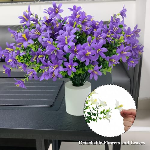 8 pcs Lily Artificial Flowers, Faux Fake Silk Flower Plants with 21 Heads per Bouquet for Indoor/Outdoor Wedding Home Party Table Hotel Office Vases Floral Arrangements Decor, Purple - color: Purple
