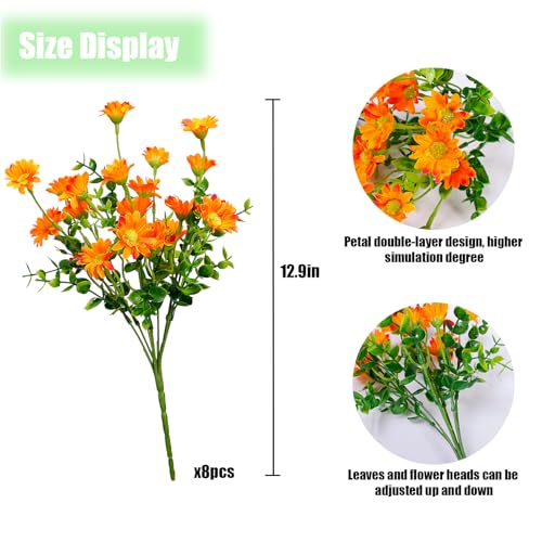 Fake Mums - Fall Flowers 8 Bundles Artificial Orange Daisy Flower Outside Plants for Home, Diwali Decor, Day of The Dead Decorations (Orange) - color: 8 Bouquets Orange Artificial Fall Flowers for Outdoors