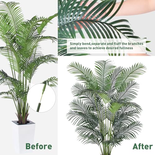 Artificial Palm Tree with White Tall Planter, 7ft Tall Potted Artificial Silk Palm Tree Plant, Fake Tropical Plant, Home Office Floor Room Decor Plants Indoor Outdoor, Housewarming Gift - size: 7ft