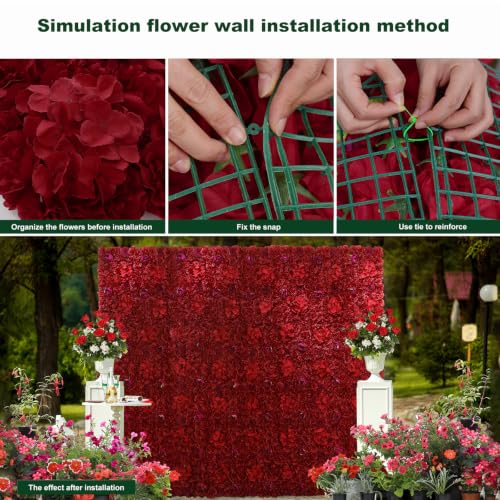 Flower Wall Backdrop 6 pcs 16.5x16.5 Inch Artificial Floral Wall Panel Silk Rose Wall Decor Ideal for Wedding Celebrations, Festive Party Backdrops, and Home Decor-Maroon - color: Maroon, size: 16.5inch