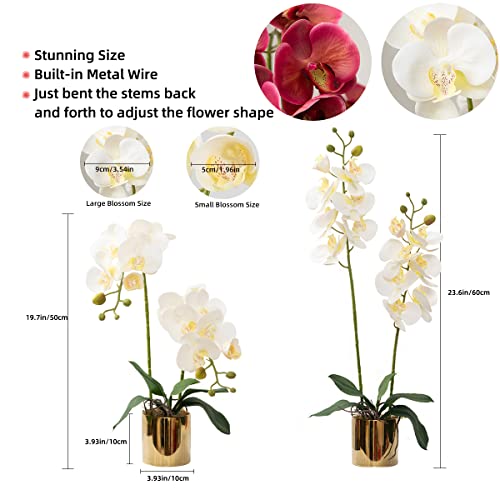 Artificial Orchid Flowers White Faux Orchids with Ceramic Vase Vivid Fake Phalaenopsis Flower Arrangement Gorgeous Artificial Plants for Office Desk Wedding Party Exhibition Center & Home Table Decor - color: White-golden