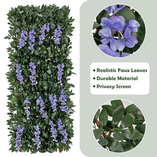 Expandable Faux Fence Privacy Screen with Flowers for Indoor Outdoor Balcony Patio Garden Apartment Decor,Greenery Expandable Stretchable Covers Panel (Purple Wisteria, 2 Pack) - color: Purple Wisteria, size: 2 Pack