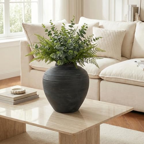 11" Blue Ceramic Vase, Rustic Farmhouse Living Room Home Decor | Artisan Handcrafted Large Ceramic Vase - size: 11Inch