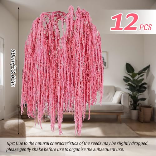 Suncalla 12 Pcs Rose Pink Spring Natural Dried Amaranthus Hanging Flowers Amaranthus Artificial Flowers for Wedding Arch Bouquet Floral Garland Wall Home Decoration (23 Inch) - color: Rose Pink