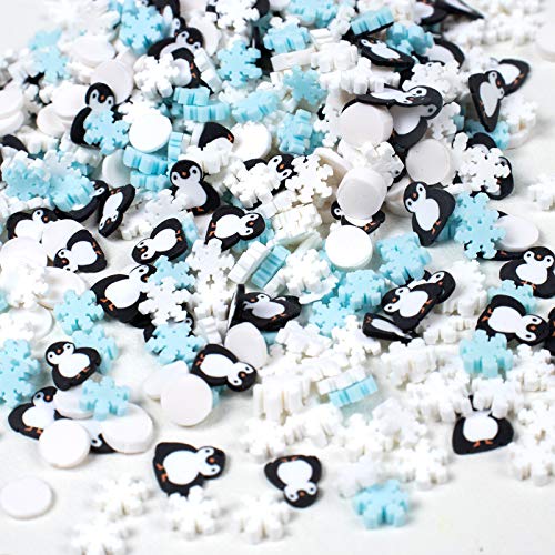 Polymer Clay Penguin Snowflake Sprinkles for Fake Dessert Cake Decor, Decoden Phone Case, Slime Projects DIY, Scrapbooking, Resin Jewelry Making Pack of 50g - color: Penguin & Snowflakes 30g