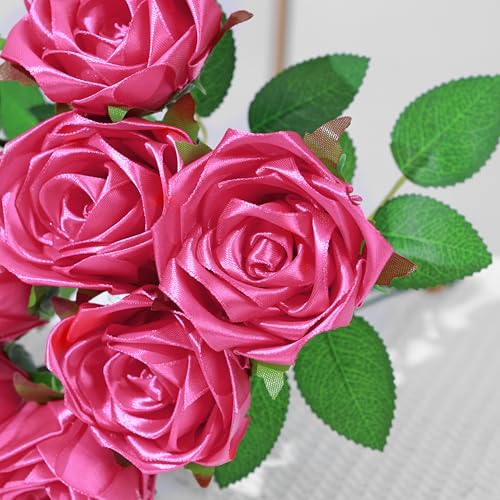 300Pcs Premade Satin Ribbon Rose Petals Half-Finished for Eternal Rose DIY Ramos Forever Flowers Bouquets Everlasting Floral,for Wedding,Anniversary,Engagement (300 Pcs Hot Pink) - color: 300 Pcs Hot Pink