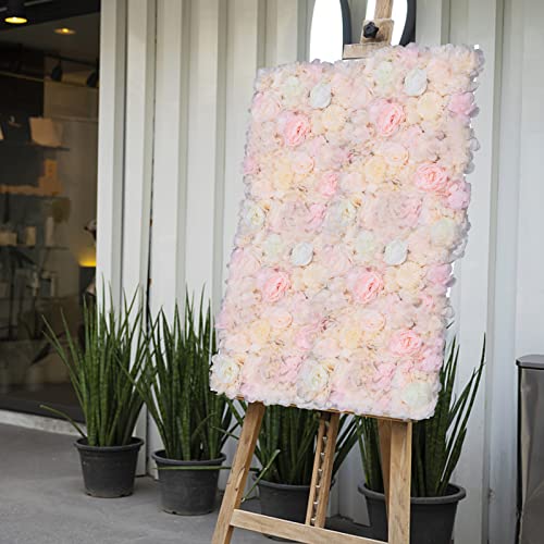 6 Pcs Flower Wall Panel Floral Backdrop,24 * 16in Artificial Flower Wall Panels Champagne Flower Decor Silk Fabric for Wedding Party Room Home Decor& Wall Decoration (Champagne) - color: Champagne