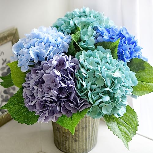 FiveSeasonStuff Real Touch Silk Hydrangea Flowers, 2 Large Long Stem Artificial Flowers for Floral Arrangements (Bermuda Blue) - color: Bermuda Blue (2 Stems)