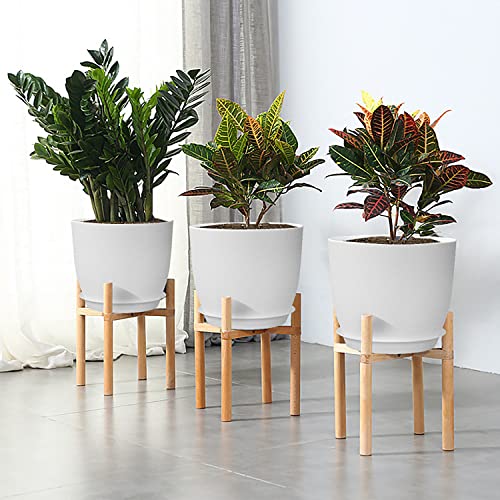 WOUSIWER Plant Pots 10/9/8 inch, Set of 3 Modern Decorative Plastic Planters with Drainage Holes and Saucers for House Plants Indoor Flowers Plants, White - color: White