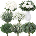 Yinder 120 Pcs 7 Kinds Artificial Eucalyptus Stems and Faux Flowers Bulk Mixed Fake Greenery Silver Dollar Eucalyptus Leaves Artificial Baby's Breath Dandelions for Wedding DIY Vase Floral Bouquets