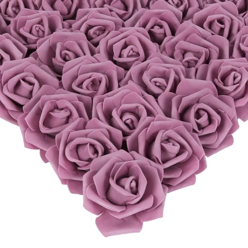 IPOPU Artificial Rose Flower Heads, 100pcs Dusty Rose Foam Fake Roses Bulk 3inch Stemless Faux Flowers for DIY Wedding Baby Shower Centerpieces Arrangements Party Tables Home Decor (Dusty Rose) - color: Dusty Rose