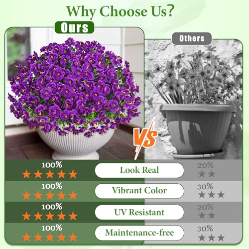 MARTINE MALL 24 Bundles Look Real Artificial Flowers for Outdoors, Realistic Fake Outdoor Flowers, UV Resistant Silk Flowers for Outside Faux Flowers Plants for Outdoor planters Porch, Purple - color: Purple, size: 24 Bundles
