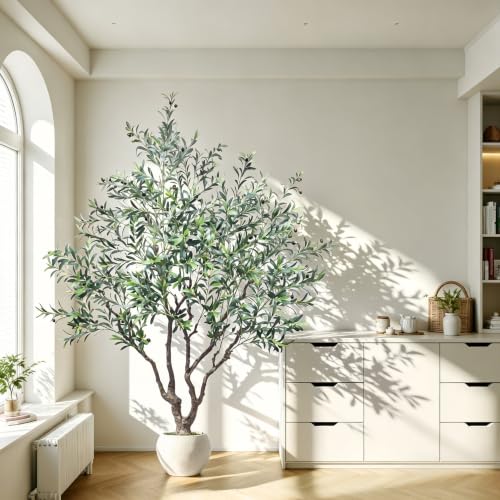 Caxchiling Large Artificial Olive Tree 8FT, Fake Tree for Indoor Outdoor, Lifelike Tall Floor Plants with Heavy Trunk and Ball-Shaped Pot, Home Office Decor for Living Room Bedroom Doorway Hallway - color: Olive, size: 8ft