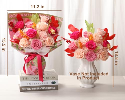 Lovenfold Flowers for Delivery Birthday Flowers Gift for Her,Preserved Flowers Bouquet 12 Roses Mixed Bouquet,Rose Gifts for Women Mom Grandma(Mixed 12 Champagne Roses) - color: Mixed colors 1204