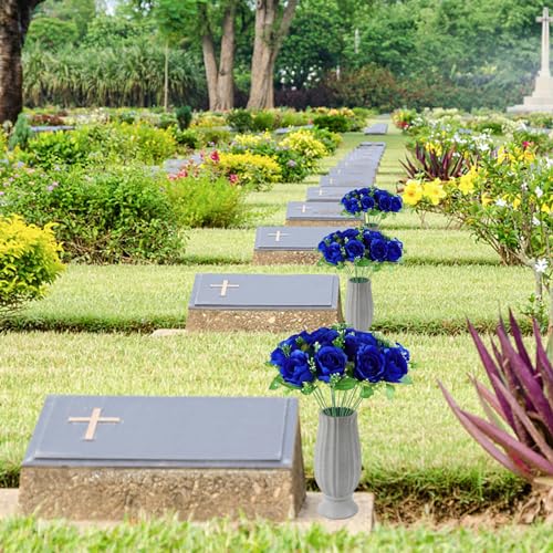 2 Navy Blue Flowers for Cemetery-Memorial Silk Rose for Grave Decorations | Military-Themed Navy Blue Memorial Roses for Man’s Tombstone, Great for Memorial Day, Veterans Day, Father’s Day, 4th of July - color: 2 Blue